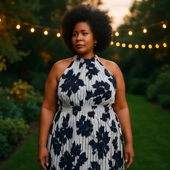 WHBM Dress NWT Size 18 Sleeveless Halter Midi Length Pleat Accordion Whimsgoth - Picture 1 of 10